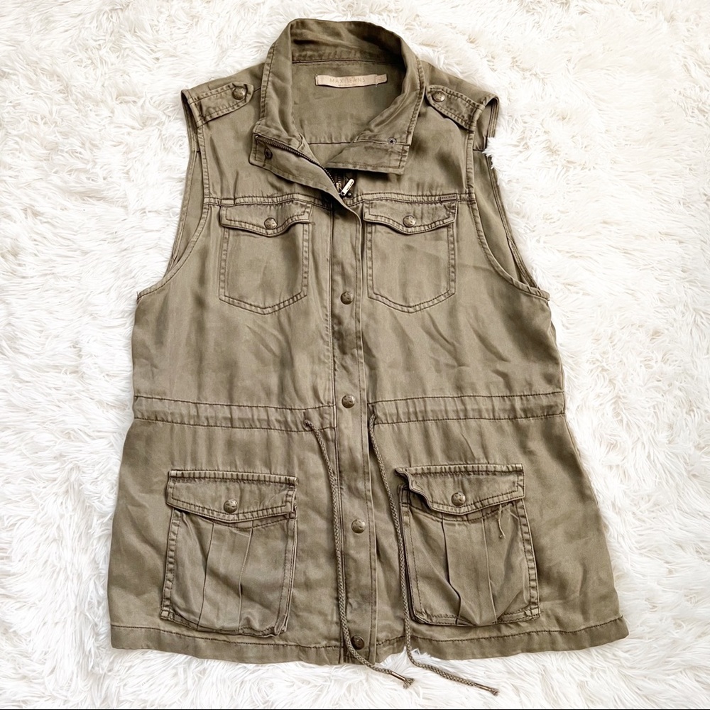 Max Jeans Olive Green Oversized Cargo Utility Vest Sz L
